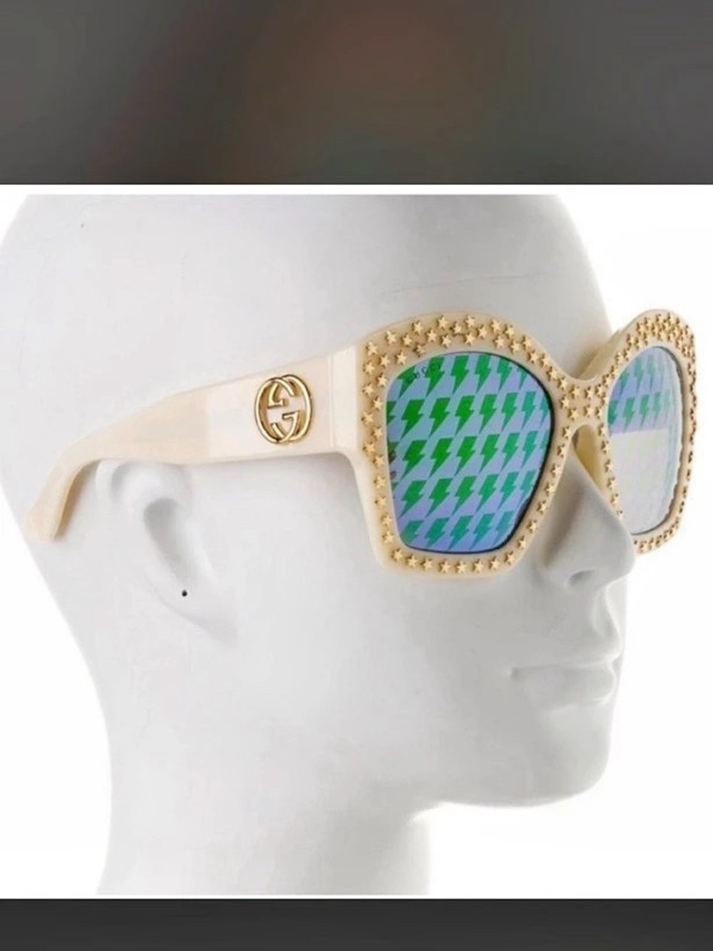 Gucci Star-Detail Sunglasses in White & Green Like New